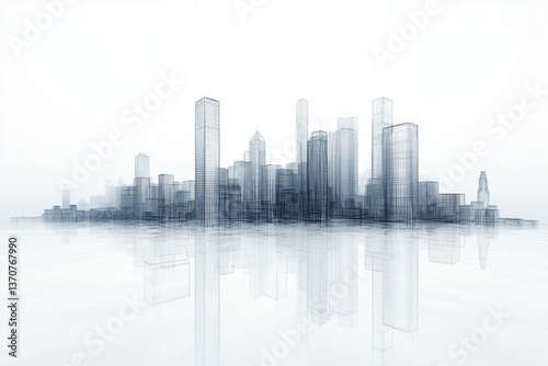 3D transparent glass city, designed for seamless greenscreen and virtual integration