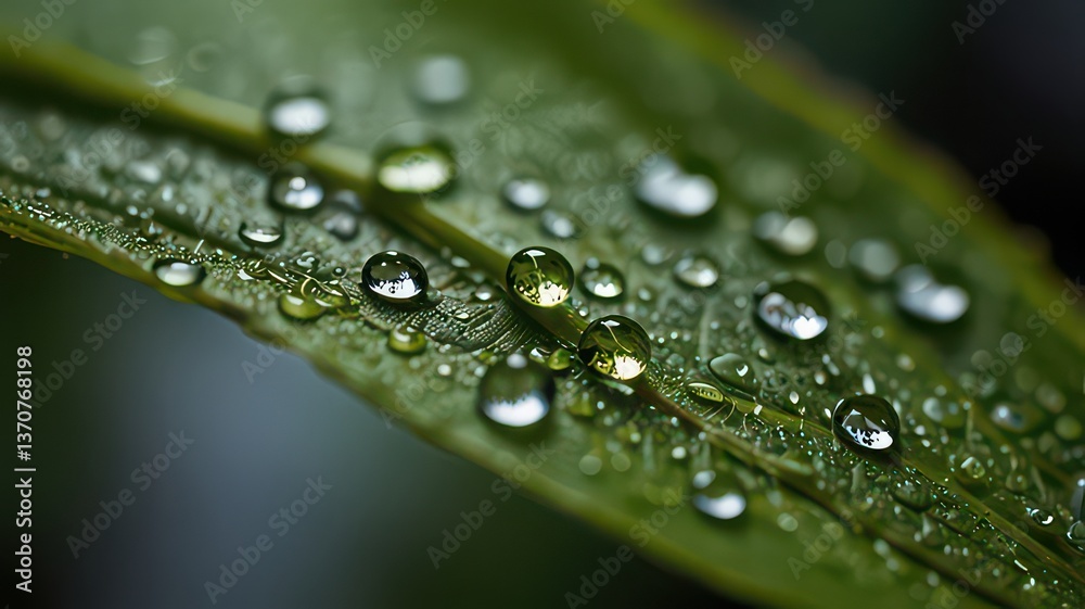 Dew-Kissed Leaf: Morning's Freshness Captured in Close-Up Detail. Dew-Kissed Leaf: Morning's Freshness Captured in Close-Up Detail.