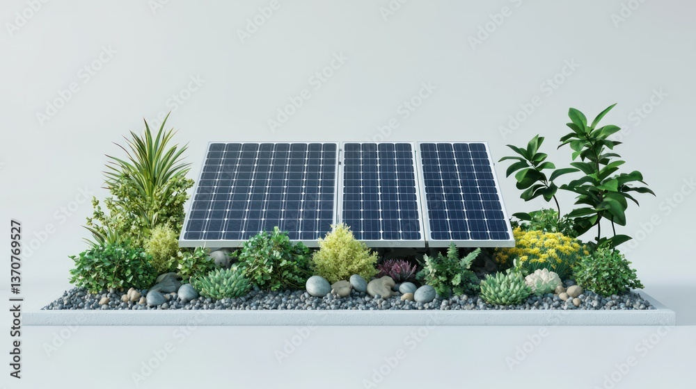 Fototapeta premium Realistic Solar Panel Surrounded by Plants Isolated