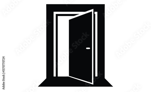 Open wooden door icon silhouette