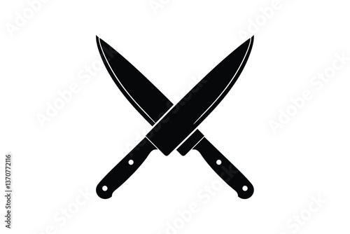 Silhouette design of a chef's knife with a sharp blade and a sleek handle crossed each other.eps