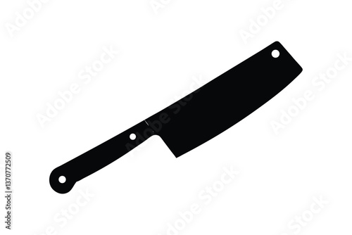 Silhouette design of a kitchen cleaver with a wide sharp blade and a sturdy handle.eps