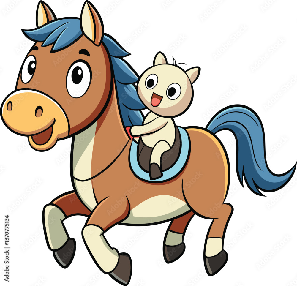 Obraz premium Cartoon horse and rider vector illustration