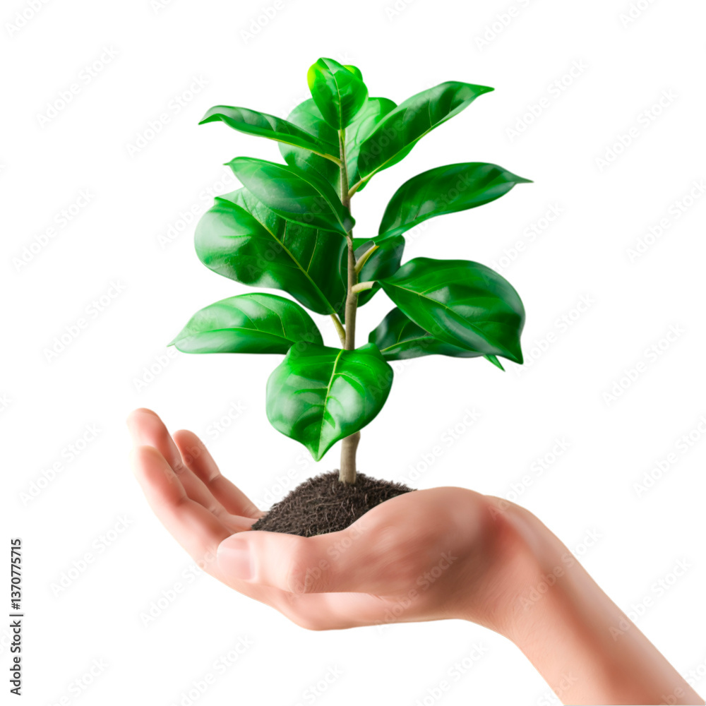 Hand holding a green plant seedling growth nature environment Hand holding a green plant seedling growth nature environment