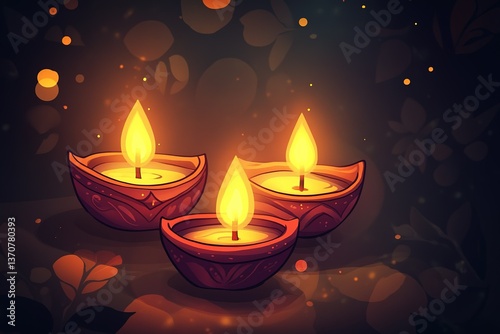 illustation ofdiwali rule of third festival of lights tradition diya rule of third oil lamps against dark background