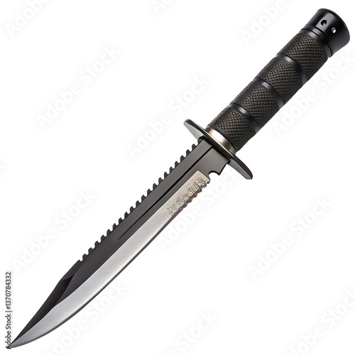 Tactical Knife with Serrated Blade and Black Handle