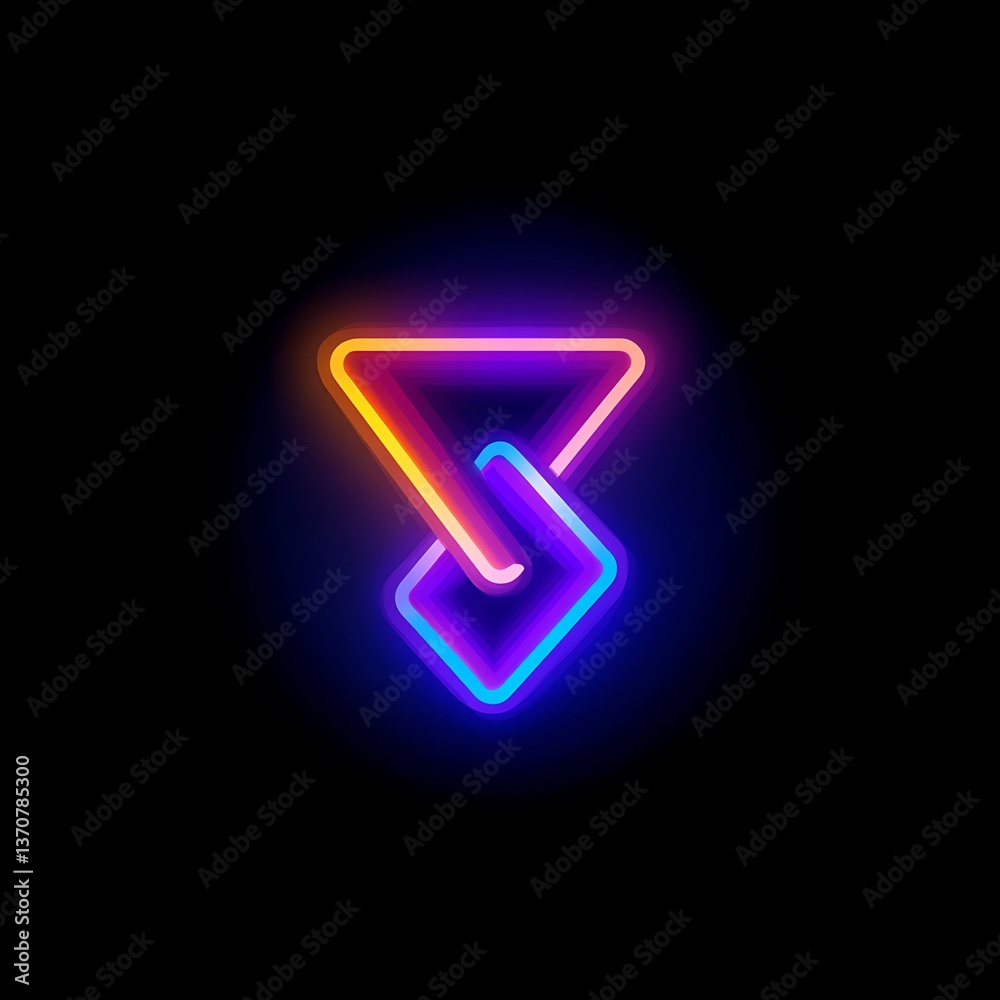 Glowing neon graphic depicting intertwined geometric shapes on black background Glowing neon graphic depicting intertwined geometric shapes on black background