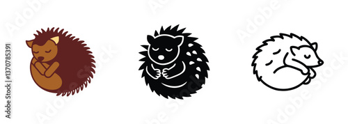 Adorable Sleeping Hedgehog vector arts Brown, Black, and Outline