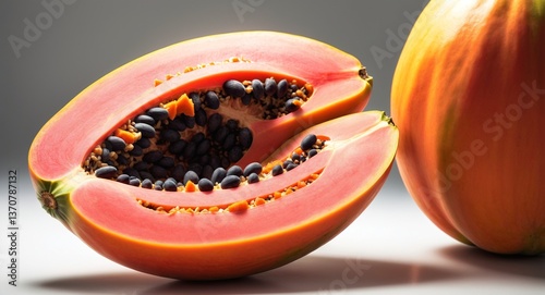 Obraz na płótnie Cut papaya with seeds. Healthy fruit. Summer food. w salonie