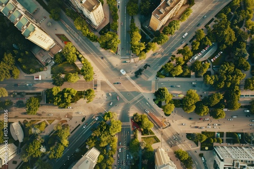 Flawless Visual of Aerial View of Crossroads and Roads in the City Urban Scene