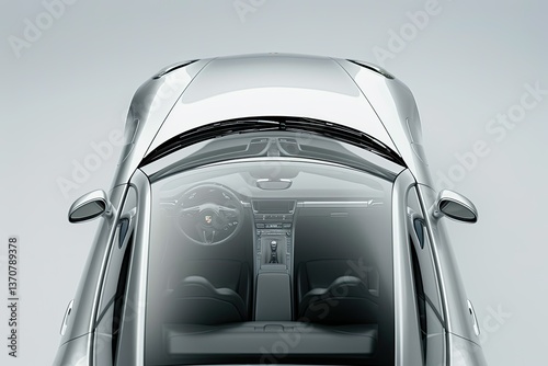 Ultra Hd Visual of a Silver Car with the Hood Open and the Front Windshield Open