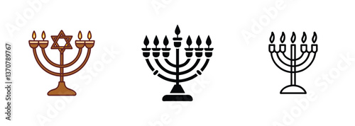 Menorah Icons Jewish Symbol, Candles, Hanukkah, Holiday, Lights, Star of David, Festive, Religion, C