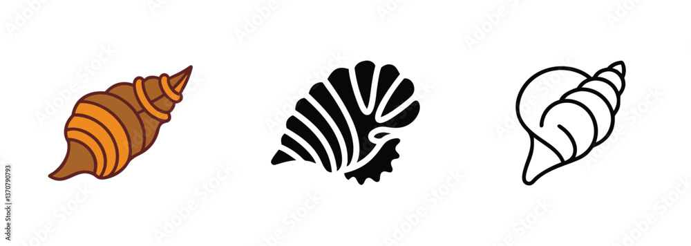 Fototapeta premium Seashell Icons Colorful, Black, and Line Art Designs