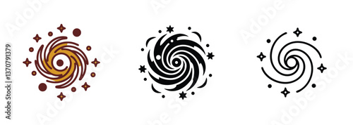 Cosmic Swirl Galaxy, Nebula, Stars, Space, Spiral, Vortex, Design, Icons, Variations, Art