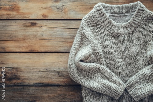 Detailed Color Picture of Sweater on Wooden Background