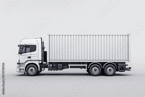 White Container Truck Vehicle Transportation Side View Isolated Background Image
