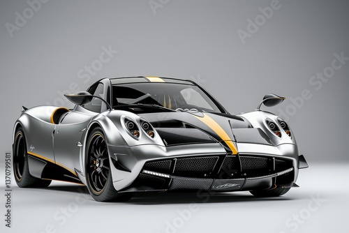 Ultra Hd Image of a Silver Sports Car with a Black and Yellow Design on the Front