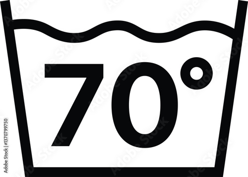 Water temperature 70 degree icon.  Wash machine sign glyph icon. Laundry symbol.