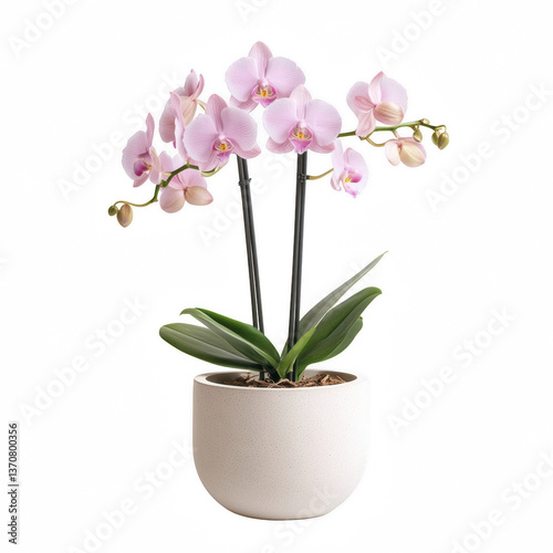 Wallpaper Mural A beautiful arrangement of pink orchids in a modern white pot, showcasing elegant blooms and lush green leaves. Torontodigital.ca