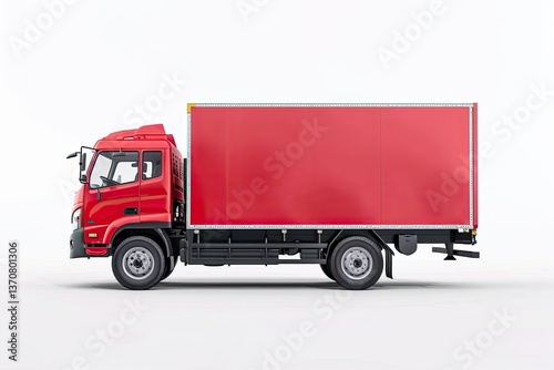 Detailed Color Picture of Delivery Truck for Mockup Isolated on White Background