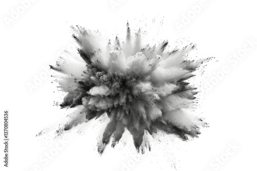 Flawless Image of Monochrome Gray Freeze Powder Explosion Isolated on White Background