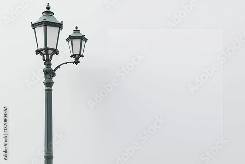 Banner Mockup on the Street Lamp Pole with on an Isolated White Image Background 3D Rendering
