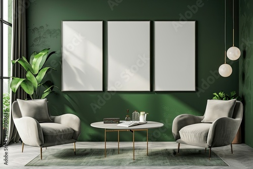 High Quality Image of Living Room with Concrete Floor, Furniture, Table, and Armchairs