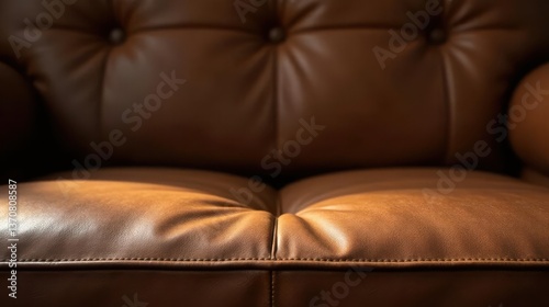 Warm Brown Leather Upholstery Texture Detail A Close-Up View of a Luxurious, Button-Tufting Sofa