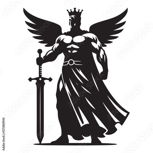 Warrior Angel Silhouette Vector Art with Sword and Wings