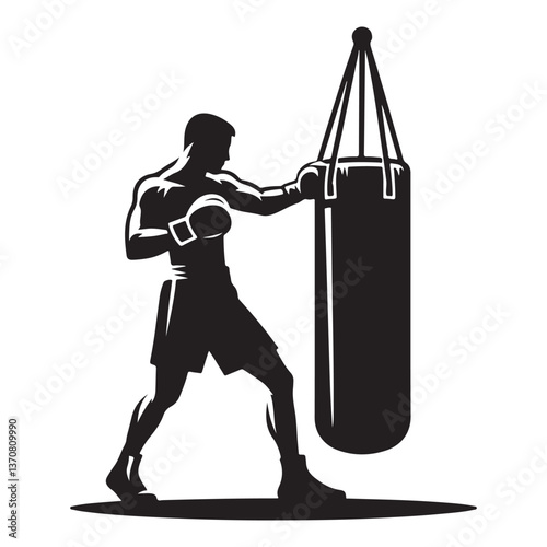 Silhouette Boxer Training Punching Bag Vector Graphic Illustration Design