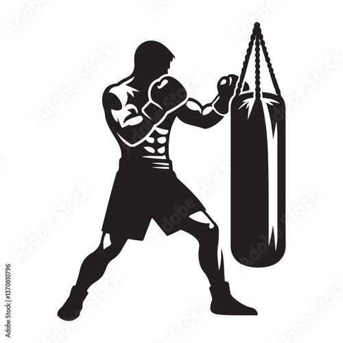Powerful Boxer Training with Punching Bag Gym Fitness Workout