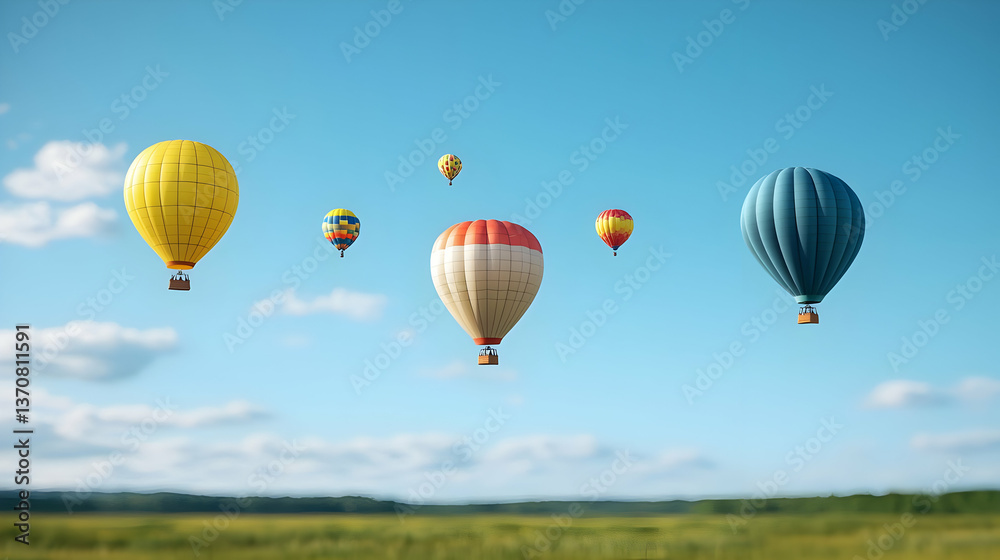 Fototapeta premium Pixel Art Hot Air Balloons In A Sunny Landscape