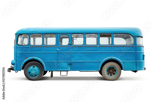 Ultra Hd Image of Vintage Blue Bus Isolated on White Background