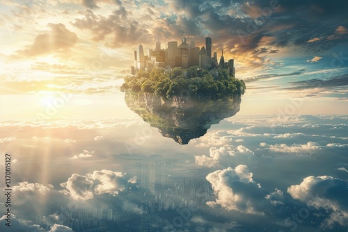 Detailed Image of Floating Civilization in the Sky