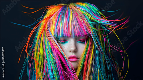 Colorful Painted Hair Portrait Of A Woman