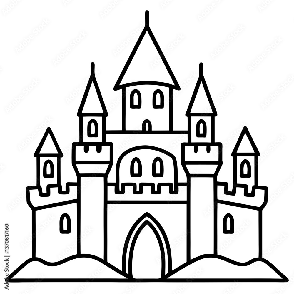 Fototapeta premium castle silhouette line art vector illustration