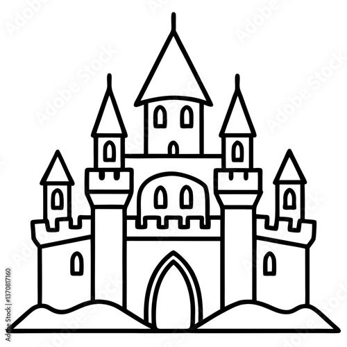 castle silhouette line art vector illustration