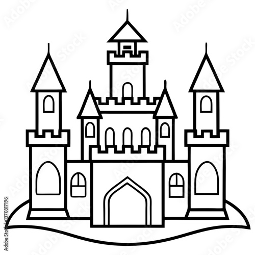 castle silhouette line art vector illustration