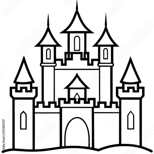 castle silhouette line art vector illustration