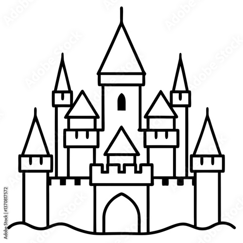 castle silhouette line art vector illustration