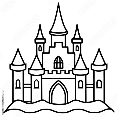 castle silhouette line art vector illustration