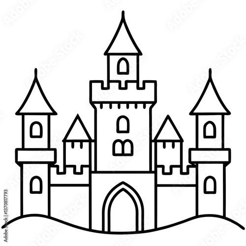 castle silhouette line art vector illustration