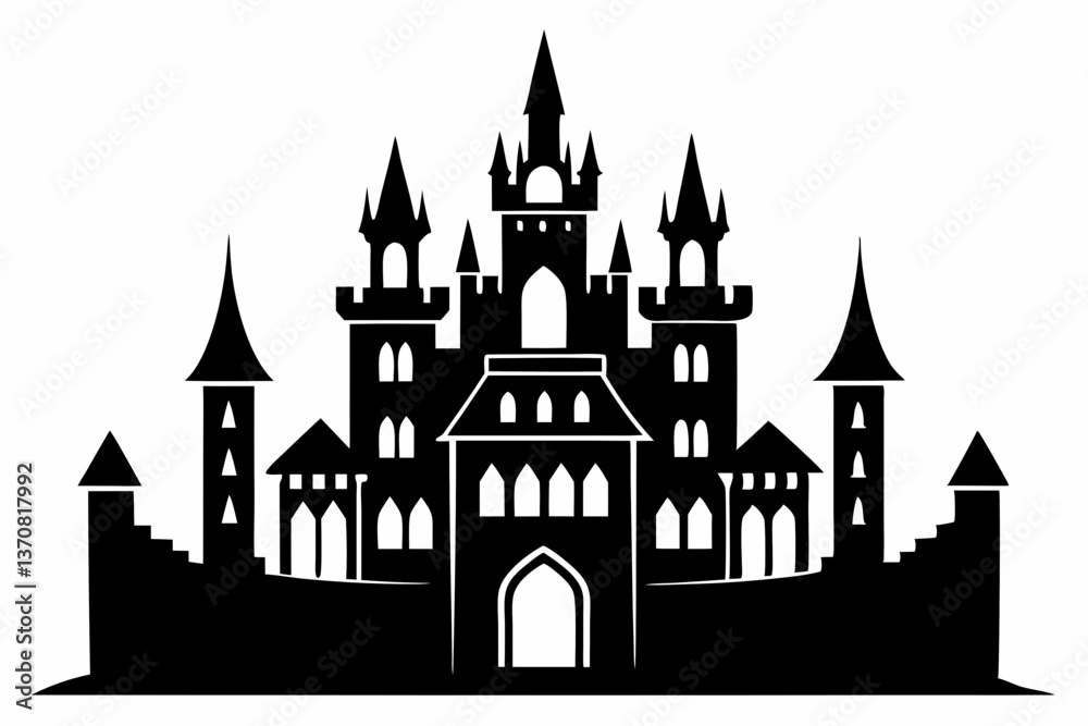 castle silhouette line art vector illustration castle silhouette line art vector illustration