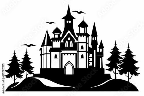 castle silhouette line art vector illustration