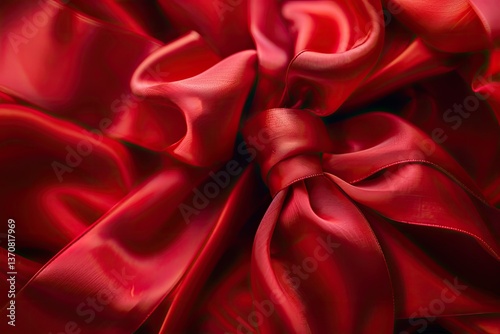 High Definition Image of Red Ribbons and Shiny Bow in Background