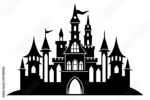 castle silhouette line art vector illustration