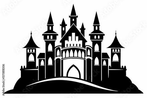 castle silhouette line art vector illustration