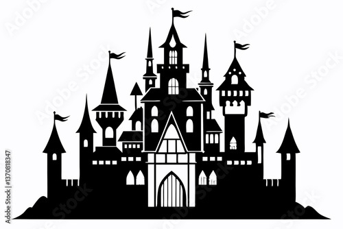 castle silhouette line art vector illustration