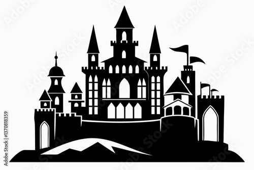 castle silhouette line art vector illustration
