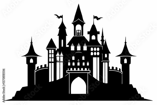 castle silhouette line art vector illustration